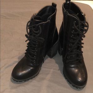 black combat boots with chunky heel